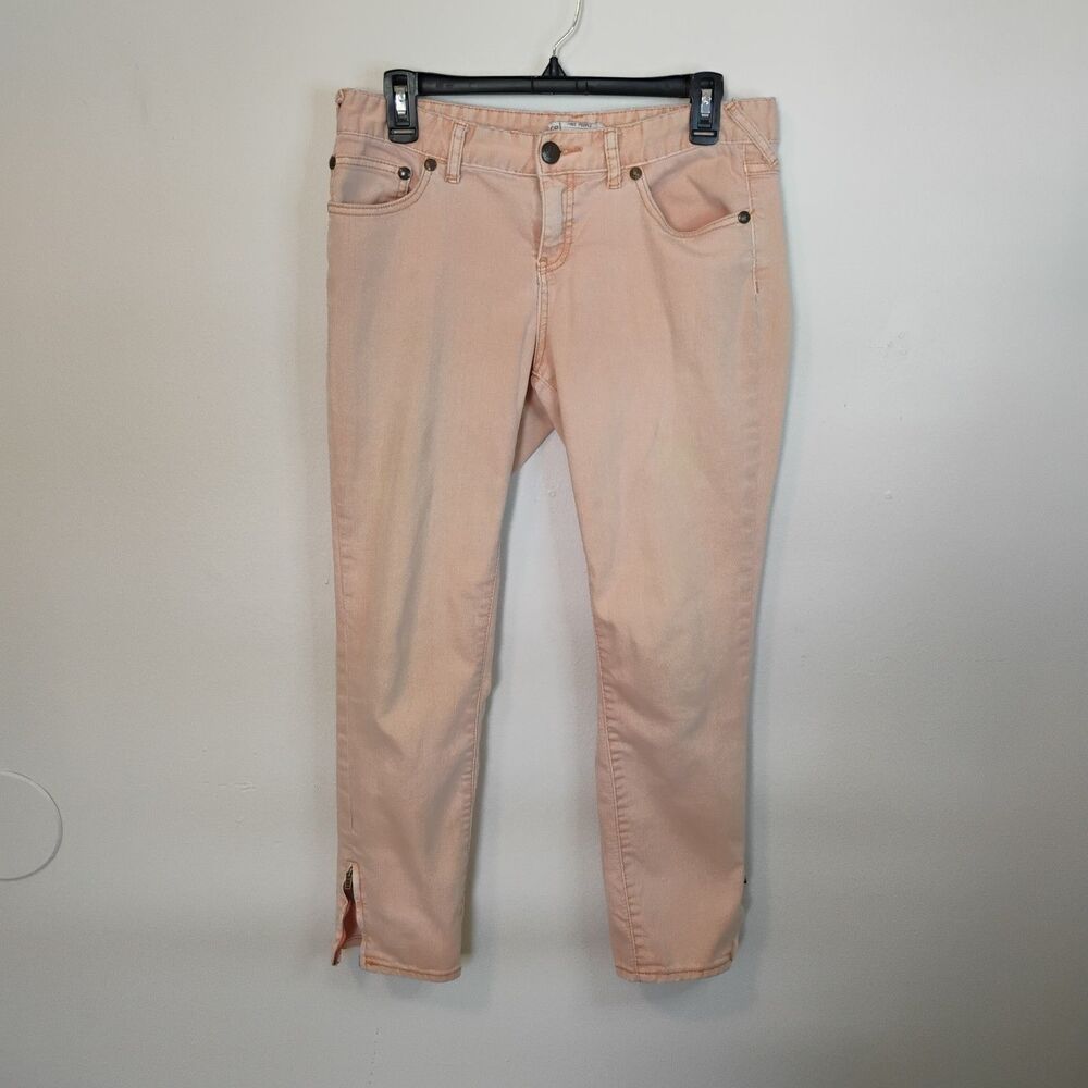 Free People peach zipper ankle jeans hipster casual hippie womens waist 29